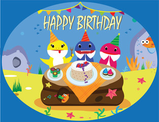 Happy birthday of shark in cartoon