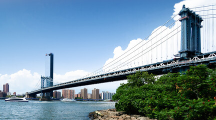 Manhattan bridge from below. Brooklyn, New-York, United States
