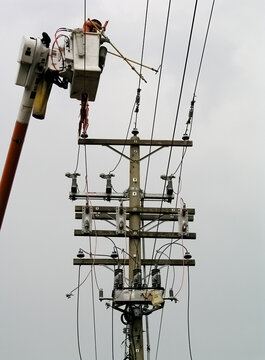 Lineman at work building a recloser live line