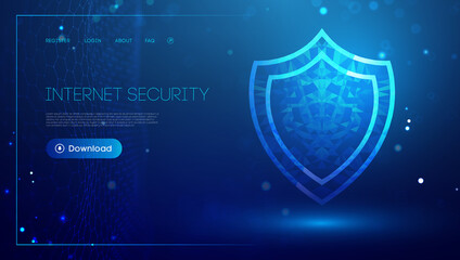 Internet security for computer, vpn safety cyber shield concept. Data security illustration protection shield. Privacy secure blue technology background.