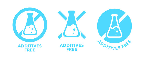 Additives free icon set. Additives free no added, medically tested food package seal.