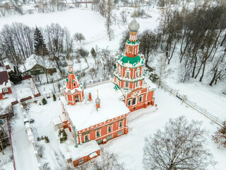 Naklejka premium The Church of the Smolensk Icon of the Mother of God is an Orthodox church, a monument of Russian architecture of the late 17th century in the village of Sofrino, Pushkin District, Moscow Region