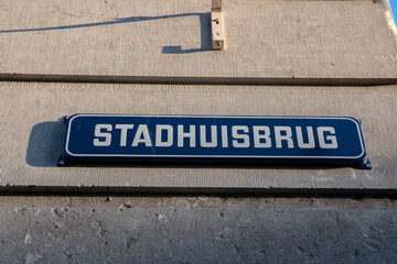 Street Sign Stadhuisbrug At Utrecht The Netherlands 27-12-2019
