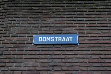 Fototapeta na wymiar Street Sign Domstraat At Utrecht The Netherlands 27-12-2019
