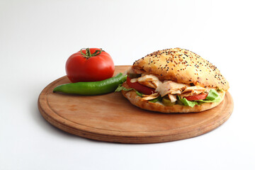 Turkish Doner Kebab Sandwich isolated on white background.