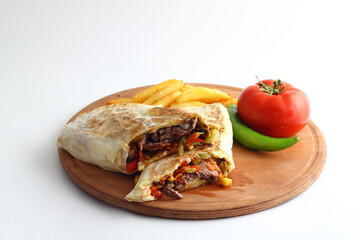 Doner kebab or shawarma sandwich isolated on white background
