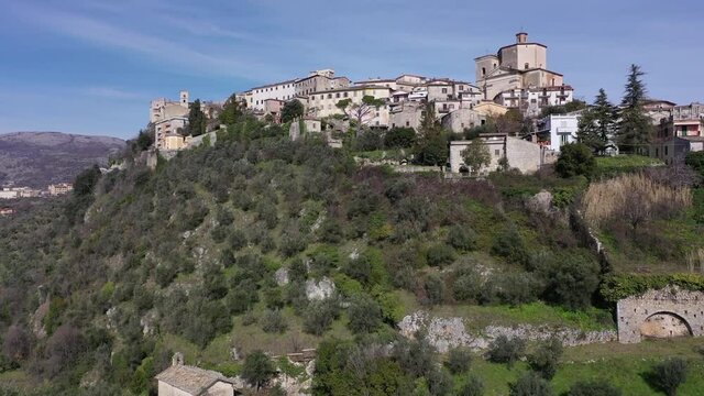 Veroli, a delightful medieval village in the province of Frosinone, Italy
Aerial view of the village of Veroli taken by drone.