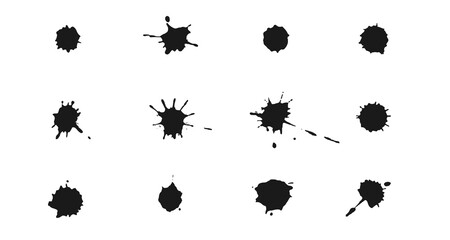 Ink splashes and drops. Set of vector handdrawn blobs, blots and spatters