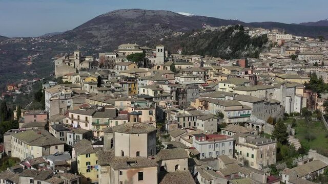 Veroli, a delightful medieval village in the province of Frosinone, Italy
Aerial view of the village of Veroli taken by drone.