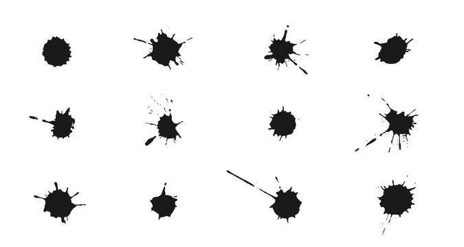 Vector Ink splashes and drops. Set of handdrawn blobs, blots and spatters
