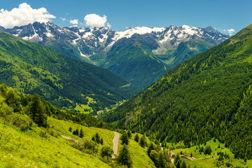Fototapeta premium Passo Gavia, mountain pass in Lombardy, Italy, to Val Camonica at summer