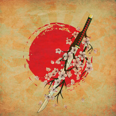 Katana with sakura grunge © AnnaPa