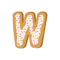 Cookies letter W. Alphabet made from cookies with confetti. Vector illustration of letters. Cute font design, object isolated.