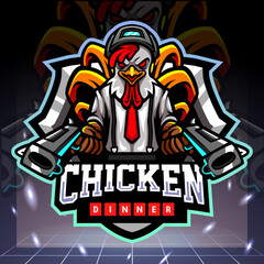 Chicken rooster gunners mascot. esport logo design