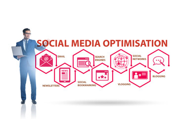 Social media optimisation concept with businessman