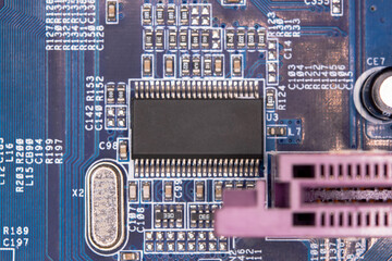 Close up blank microchip on Electronic circuit board.