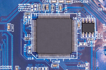 Close up blank microchip on Electronic circuit board.