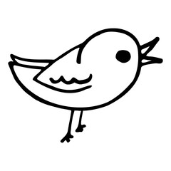 Bird hand drawn vector doodle illustration. Cartoon bird. Isolated on white background. Hand drawn simple element