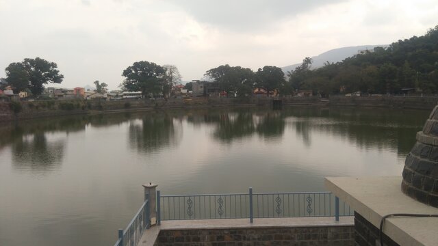 Evening view of lake near brahmagiri parvat, Trimbak city Nashik, Maharashtra, India