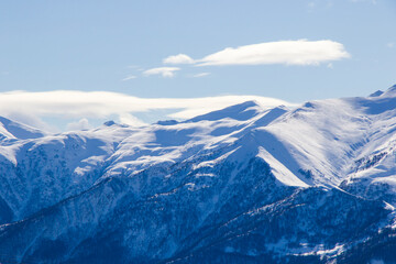 Snowy mountains landscape in Gudauri, Georgia