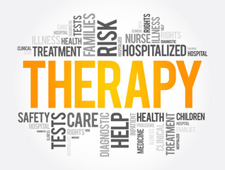 Therapy word cloud collage, health concept background