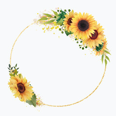 Watercolor sunflower frame, Floral clip art, Sunflower wreath, summer clipart