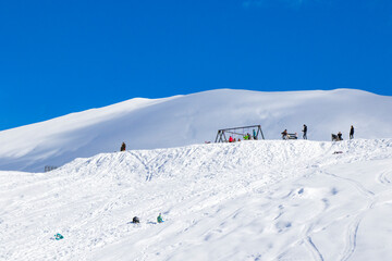 Georgian ski resort in Gudauri. Snowy mountains.