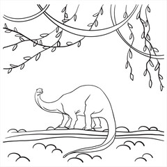 Dinosaur, Cretaceous, line illustration for coloring. Coloring book for adults and children. prehistoric period.