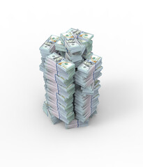 3d illustration. Stack of dollar bills isolated on white background.