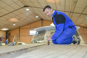 man working on a boat