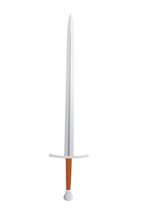 Bastard longsword with wooden handle medieval knight weapon vector illustration on white background