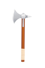 Medieval weapon war axe single sided iron blade with wooden handle One-handed battle axe used by Man-at-arms vector illustration on white background