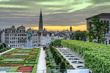 view of the Mont des Arts garden, and in the background the city center of Brussels. Belgium. Europe - 411593114