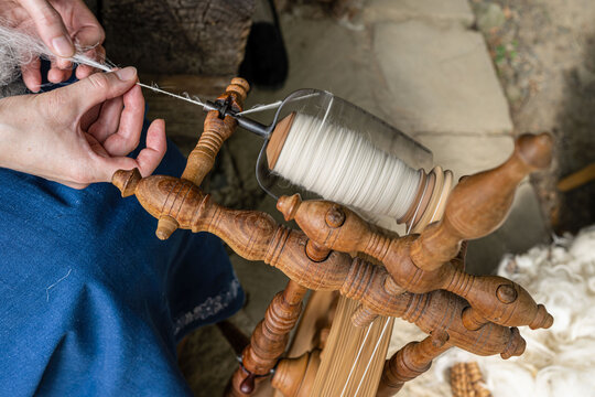 Wooden Spinning Wheel Yarn Stock Photo 2305568749