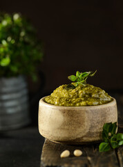 pesto sauce with basil, pine nuts and garlic