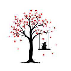 Plakat Cats in love under a love tree. Concept of valentine day