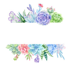 watercolor horizontal frame with succulents