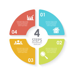 Vector circle infographic template for round diagram, graph, web design. Business concept with 4 steps, options or processes. Isolated on white background.