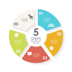 Vector circle infographic template for round diagram, graph, web design. Business concept with 5 steps, options or processes. Isolated on white background.