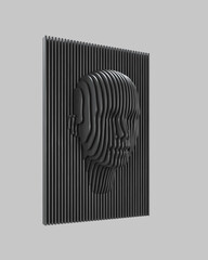 Parametric wood panel - human head - horizontal. 3D rendering