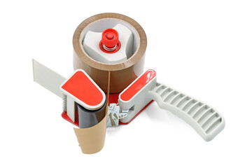 Brown adhesive packaging tape dispenser isolated on a white background