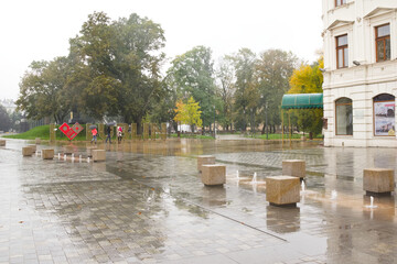 Lublin lubelskie Poland 10112020 City in the rain Lublin Litewski Square. - obrazy, fototapety, plakaty