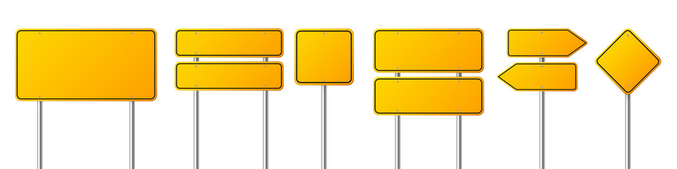 Road traffic signs set. Blank board with place for text. Mockup. Isolated information sign. Direction. Vector illustration. © 32 pixels