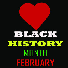 Vector with Black history text and  a heart on a black background.