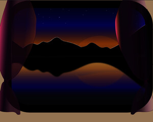 VUE FENETRE DE TRAIN MONTAGNE DANS LA NUIT