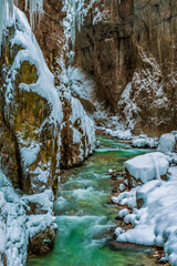 Partnach gorge in winter, Bavaria Germany.