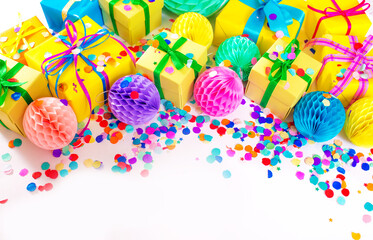 lots of colorful boxes on a white background. Top view