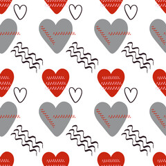 Vector seamless pattern, hearts on white background for Valentine's Day