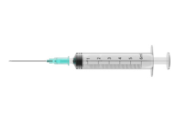 Fototapeta premium Medical syringe isolated in white background. 3D rendering illustration.