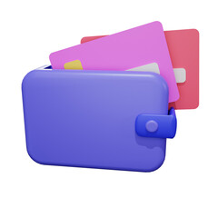 wallet with debit credit card icon 3D rendering set isolated